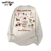 美式 小狗印花长袖 t恤男秋冬季 查尔斯桃心 内搭圆领潮牌打底衫 卫衣