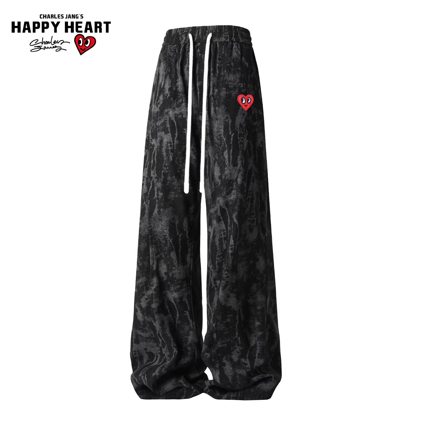 查尔斯桃心撞色高街休闲裤男春秋季新款爱心刺绣直筒垂感长裤子潮