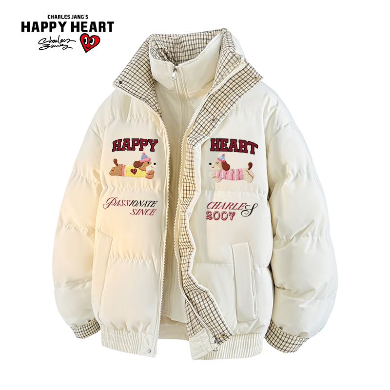 查尔斯桃心腊肠狗假两件棉服男