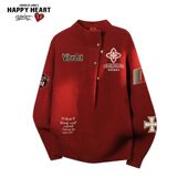 查尔斯桃心美式 红色情侣毛衣 新款 印花半高领针织衫 男女2026年冬季