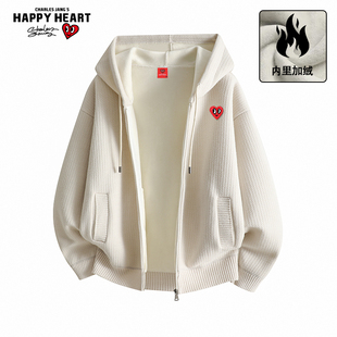 情侣冬装 查尔斯桃心连帽卫衣开衫 男女秋冬款 2025新款 加绒外套 男款