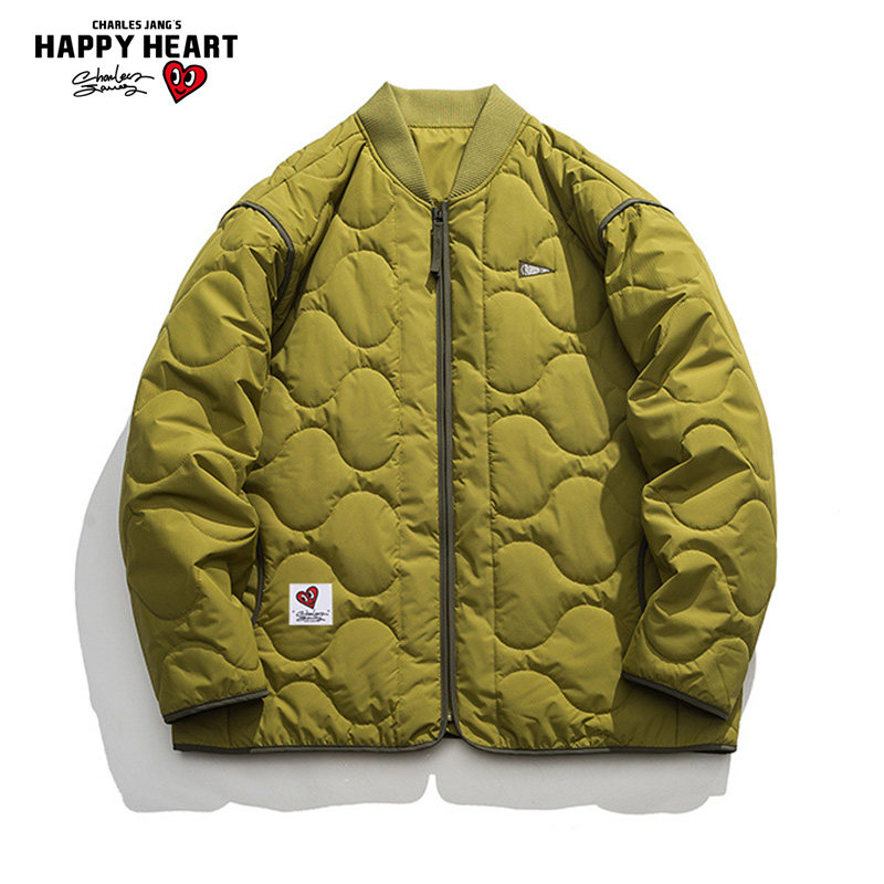 CHARLES PEACH HEART DOWN COTTON JACKET MENS SHORT LOOSE THICKENED 2024 NEW WINTER LOVE COTTON JACKET