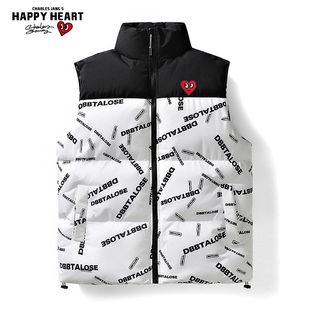 立领保暖马甲 棉服背心男2025新款 查尔斯桃心 撞色字母印花秋冬季