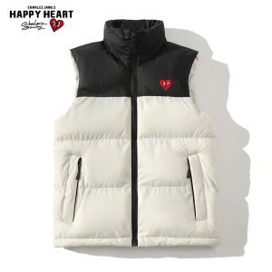 查尔斯桃心 撞色马甲棉服男秋冬季2023新款加厚保暖坎肩立领外套