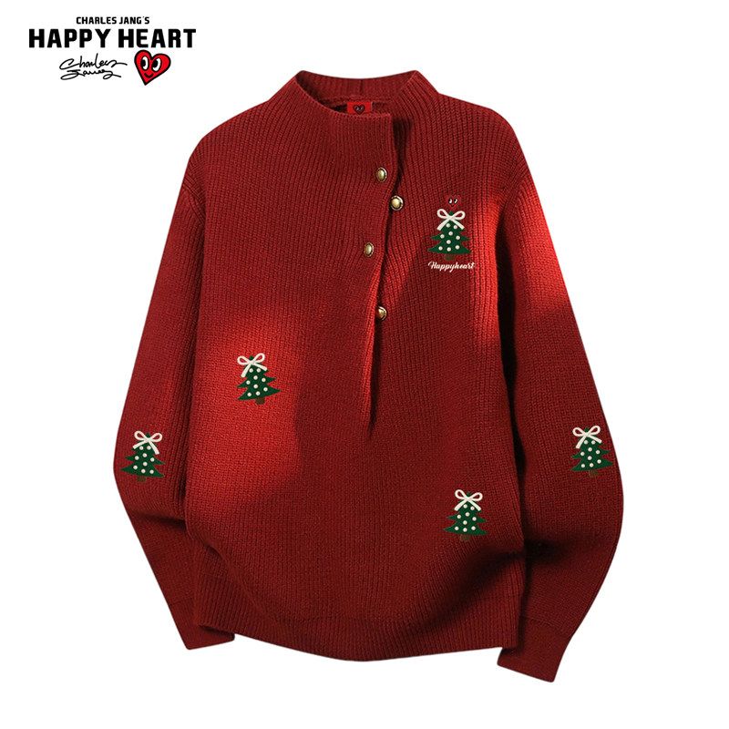 查尔斯桃心半高领毛衣男女冬季马年2026新款潮宽松休闲保暖针织衫