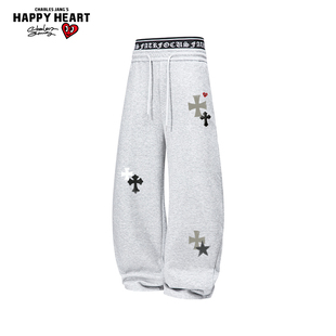查尔斯桃心十字架印花休闲卫裤男女春秋季2026新款潮牌运动长裤子