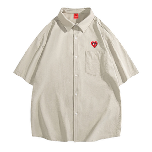 查尔斯桃心 多彩短袖衬衫男2026年夏季翻领高级感纽扣无性别衬衣