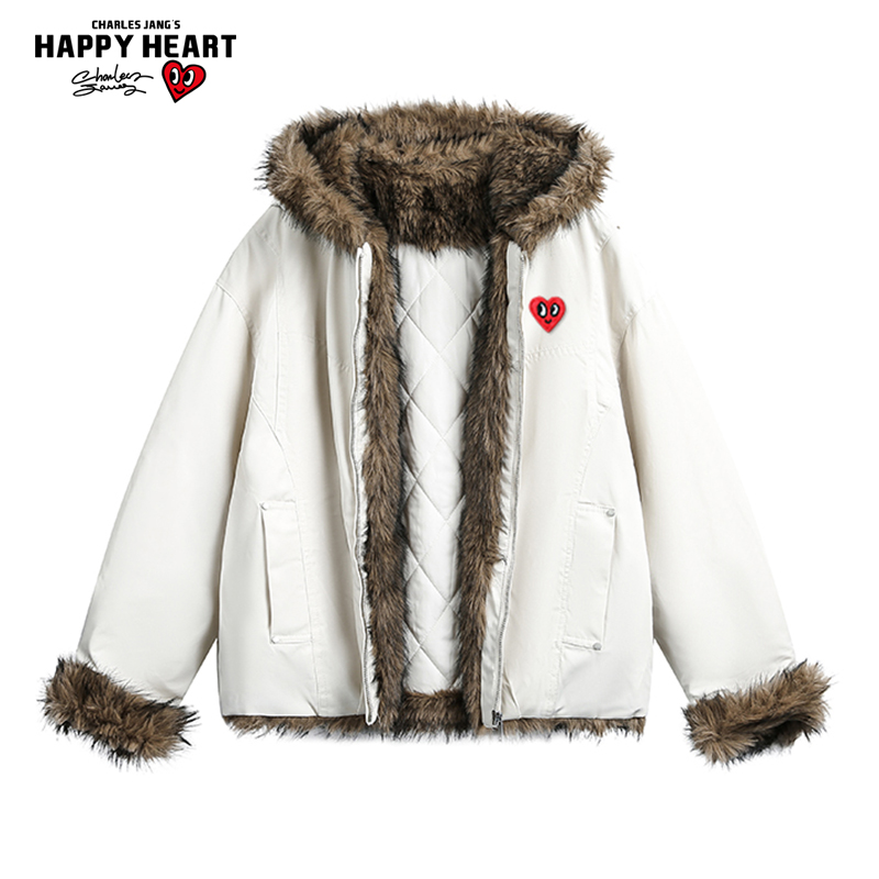 查尔斯桃心美式座山雕连帽棉服