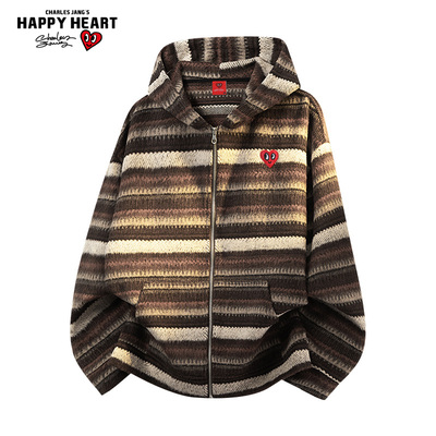 查尔斯桃心复古开衫毛衣男连帽