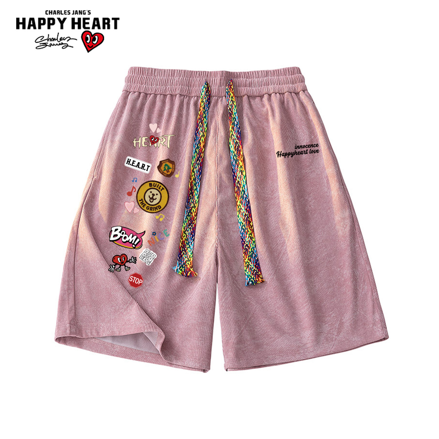 查尔斯桃心美式卡通扎染短裤男款夏季薄款外穿运动休闲沙滩五分裤