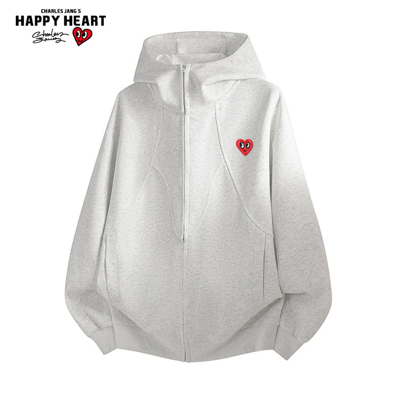 查尔斯桃心美式空气层卫衣外套男春秋季灰色潮牌百搭休闲连帽开衫