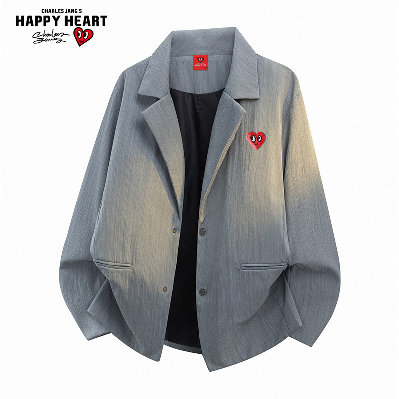 查尔斯桃心 灰色西装夹克男女2026春秋季痞帅高级感百搭情侣外套