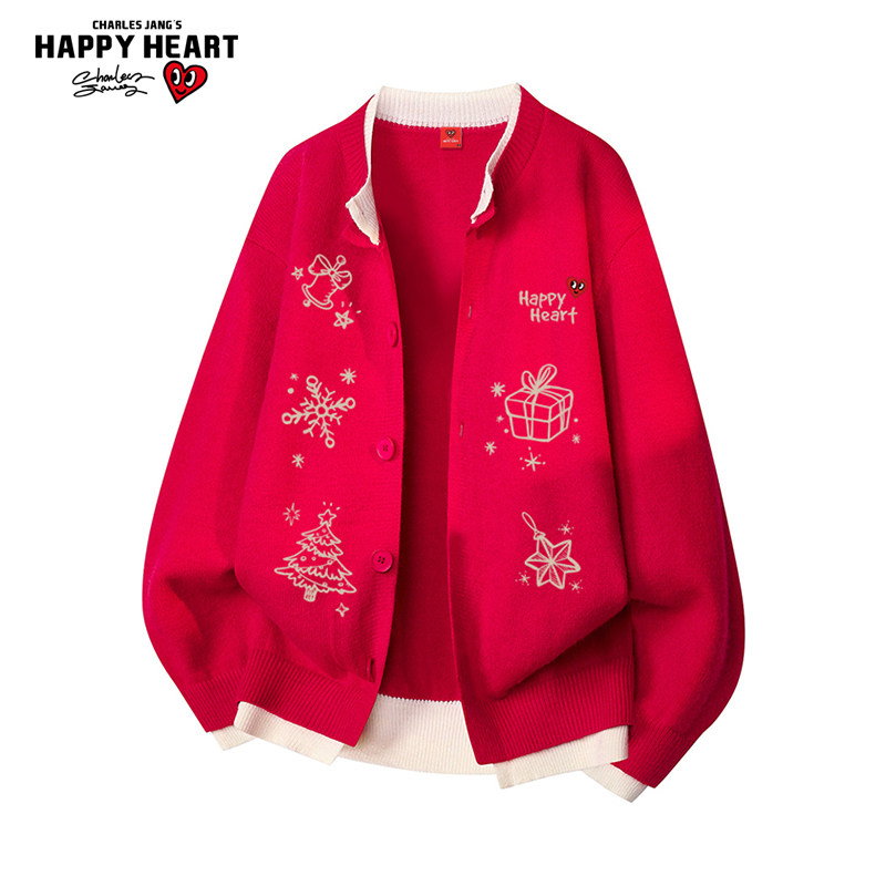 查尔斯桃心圣诞印花开衫线衣外套男女冬季20