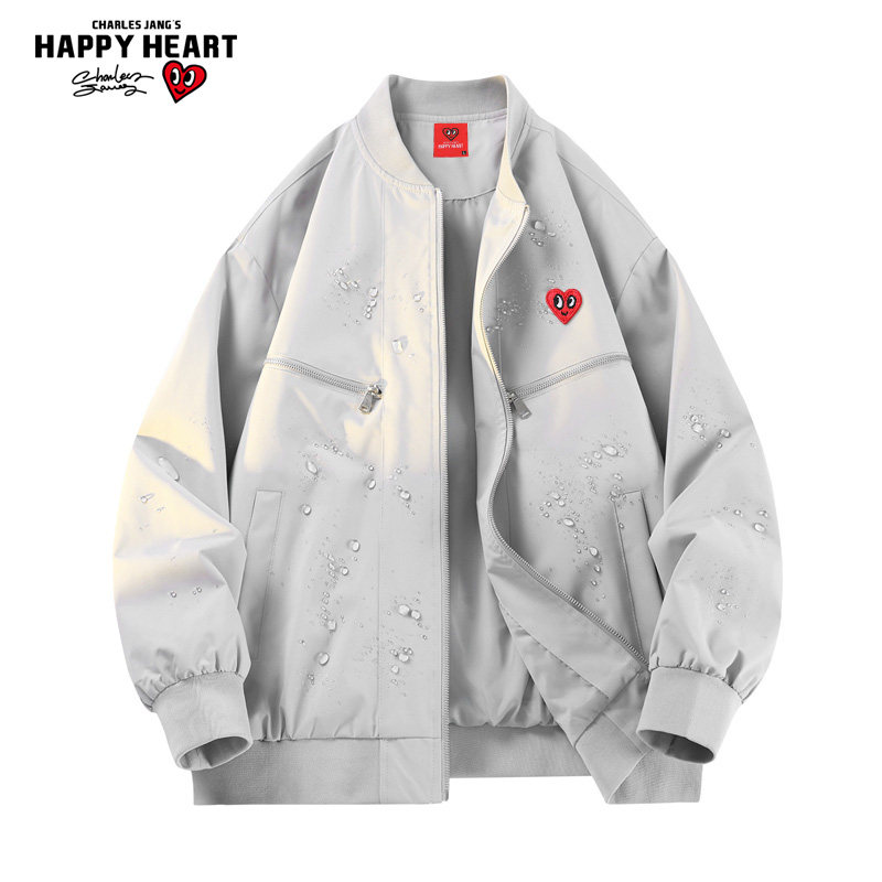 查尔斯桃心防水防风冲锋工装夹克男春秋季新款美式棒球领飞行外套