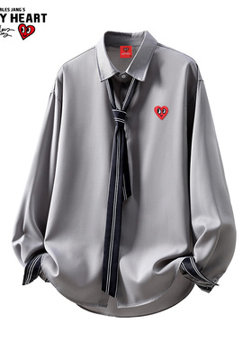 查尔斯桃心 长袖衬衫男春秋季DK领带慵懒高级感新款潮牌衬衣外套
