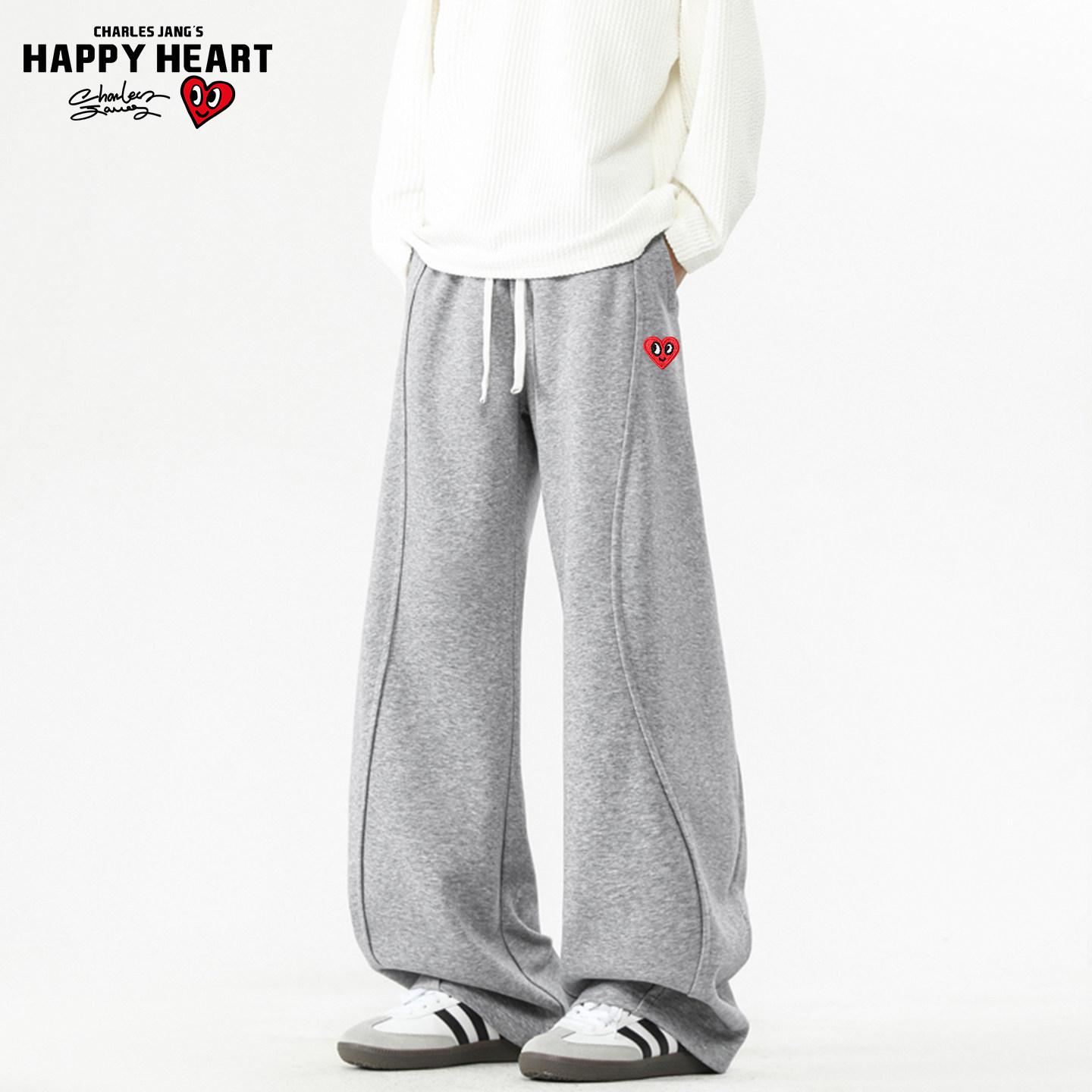 查尔斯桃心 美式解构弯刀卫裤男女春秋冬季重磅阔腿运动休闲长裤