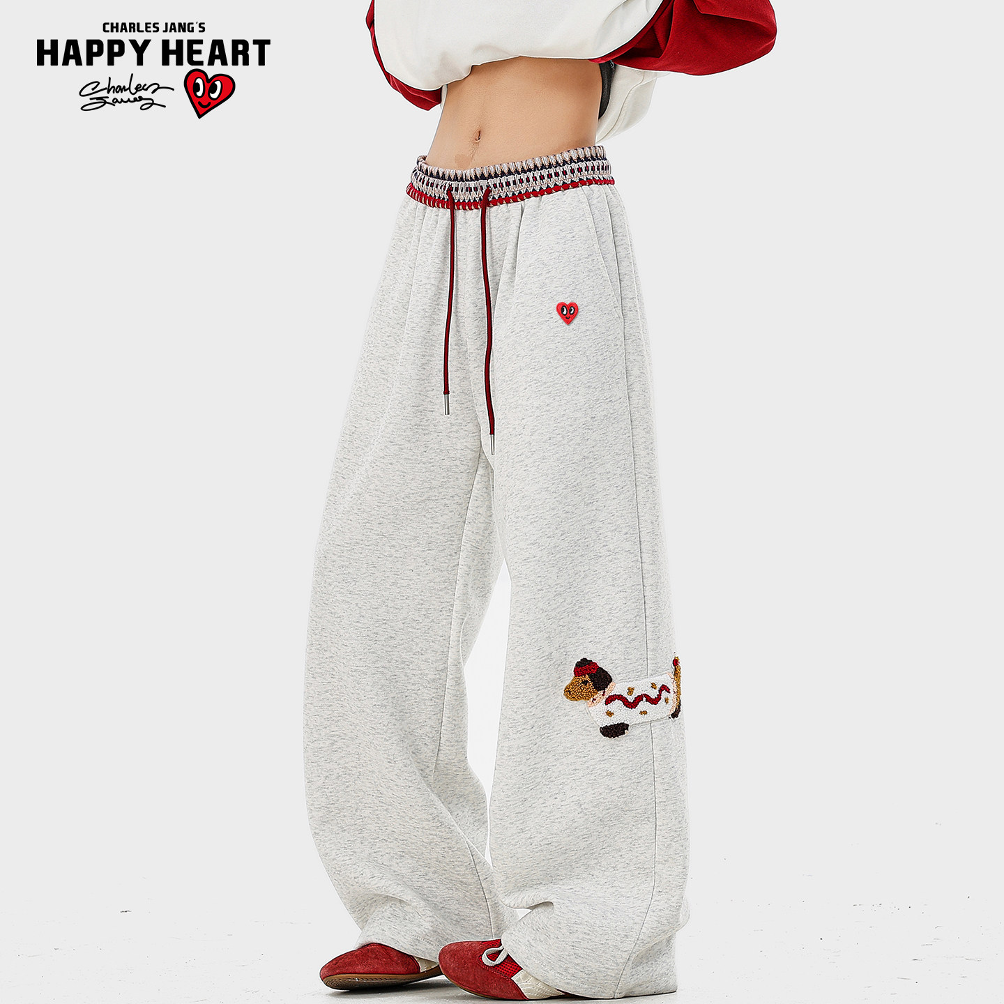 查尔斯桃心美式重磅腊肠狗运动卫裤男女春季潮牌宽松阔腿休闲裤子,男装,休闲裤,淘宝优惠券,粉丝福利购,淘宝优惠卷