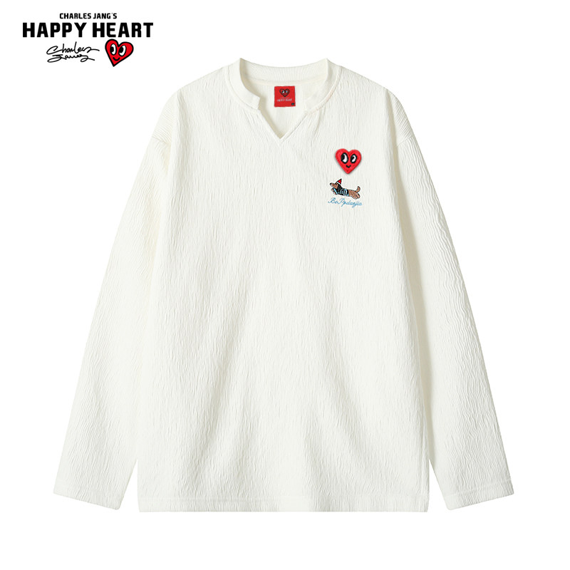 查尔斯桃心美式小狗v领长袖T恤男士百搭宽松休闲情侣秋季打底上衣,男装,T恤,淘宝优惠券,粉丝福利购,淘宝优惠卷
