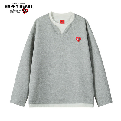 查尔斯桃心假两件华夫格长袖t恤