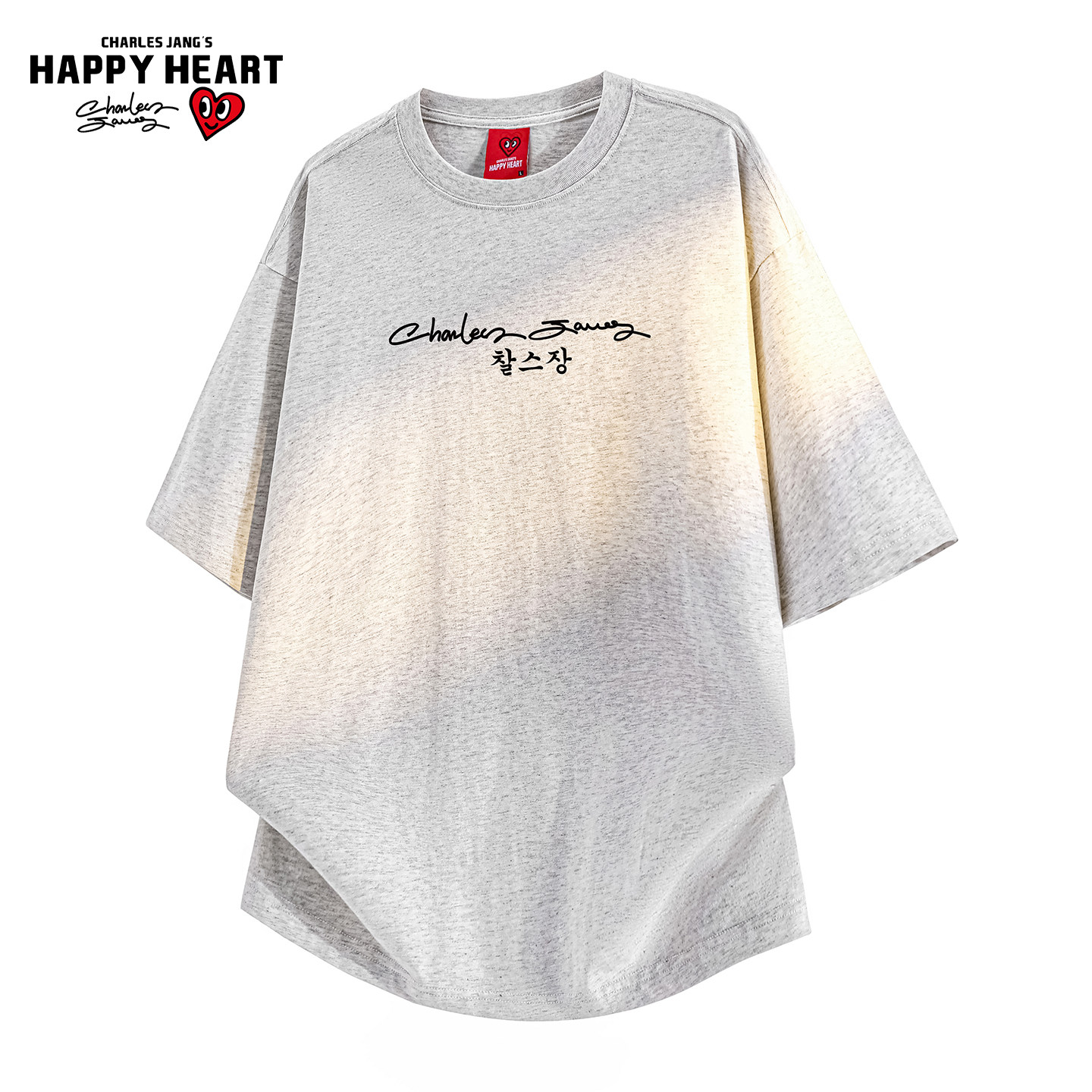 查尔斯桃心字母印花纯棉短袖t恤男圆领夏季新款潮牌透气情侣上衣