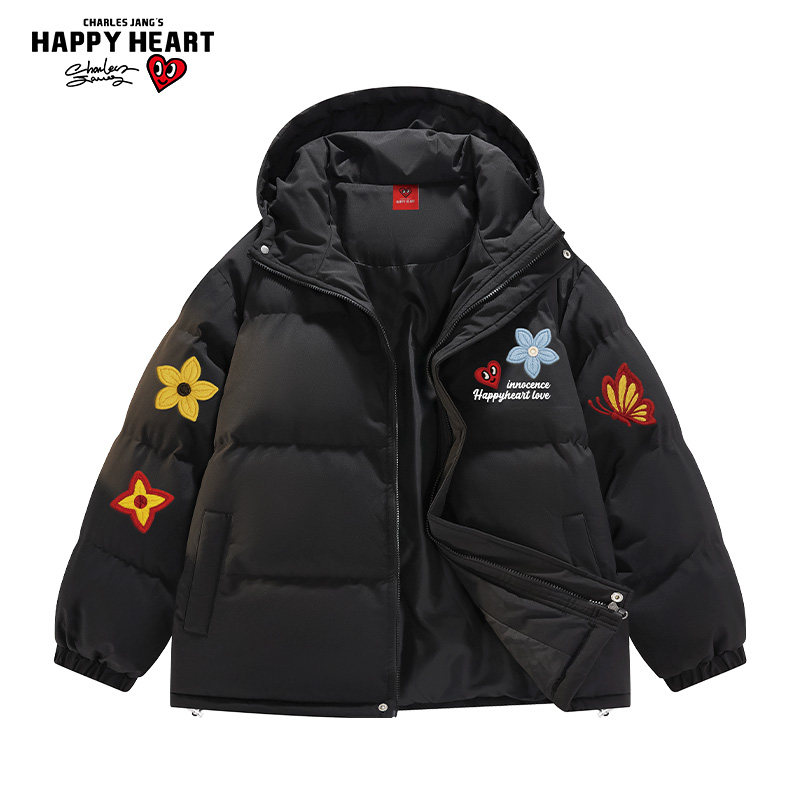 查尔斯桃心花朵蝴蝶印花连帽棉服