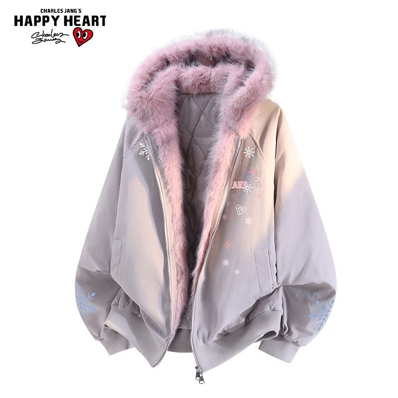 查尔斯桃心毛领座山雕连帽棉衣男