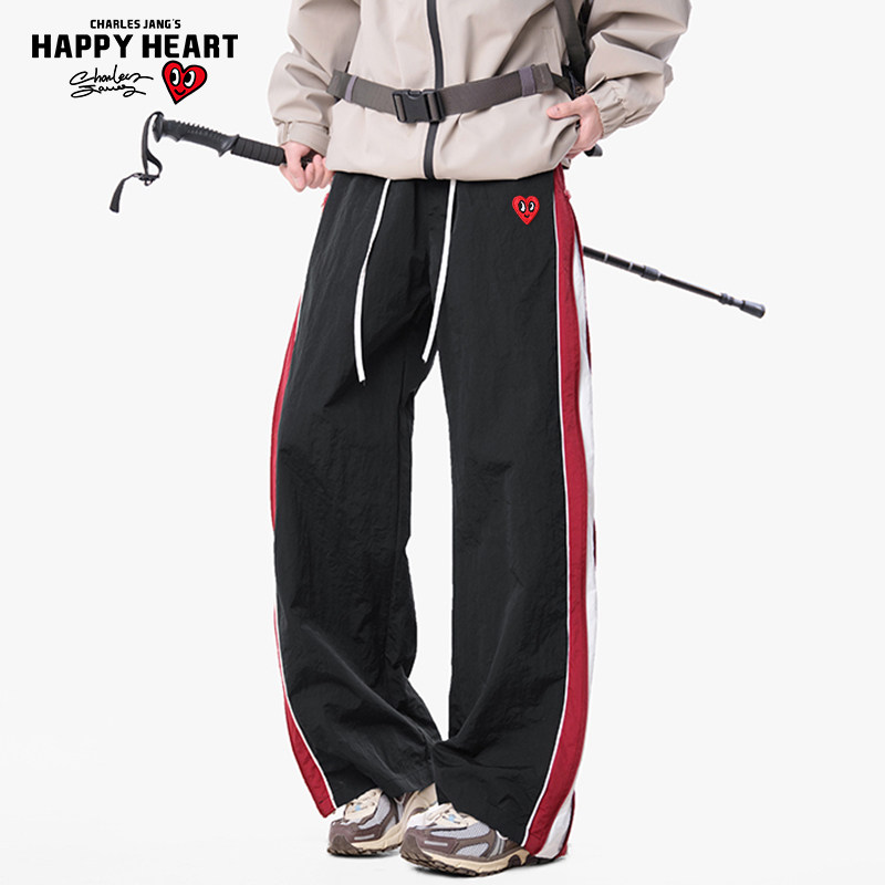 查尔斯桃心户外登山裤子男夏季美式撞色拼接薄款宽松直筒休闲长裤