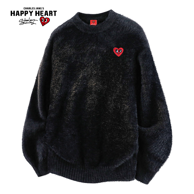 查尔斯桃心纯色情侣毛衣男圆领