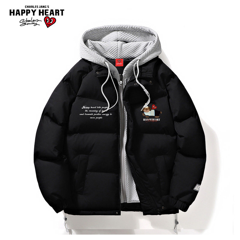 查尔斯桃心腊肠狗印花假两件羽绒服男女冬季连帽短款休闲加厚外套,男装,羽绒服,淘宝优惠券,粉丝福利购,淘宝优惠卷