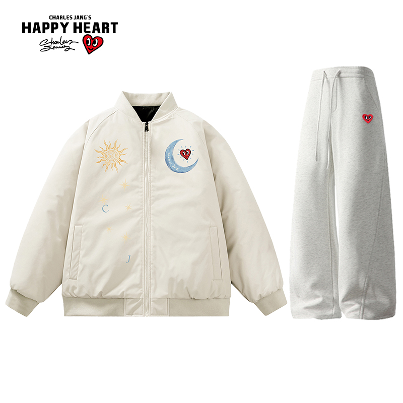查尔斯桃心棒球领面包服棉服套装