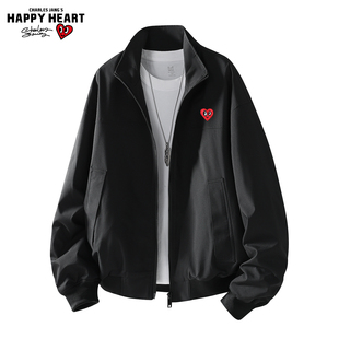 查尔斯桃心 纯色cleanfit夹克男士春秋季新款立领教练服男装外套
