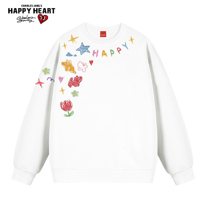 查尔斯桃心圆领卫衣蜡笔画印花