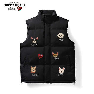 查尔斯桃心 马甲男女秋冬季立领保暖坎肩情侣休闲无袖外套棉衣
