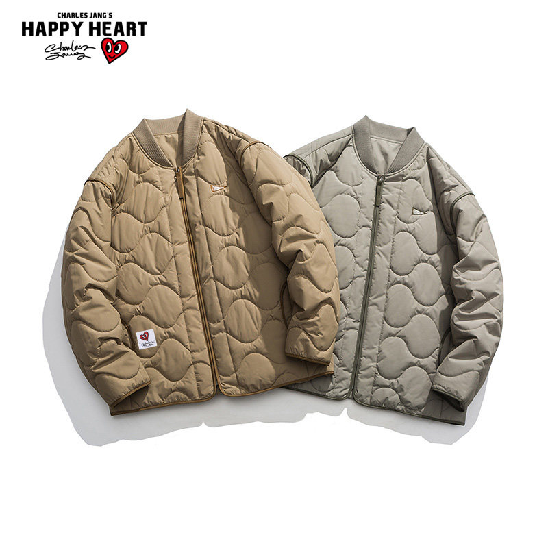 CHARLES PEACH HEART DOWN COTTON JACKET MENS SHORT LOOSE THICKENED 2024 NEW WINTER LOVE COTTON JACKET