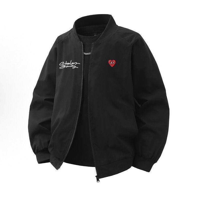 查尔斯桃心美式复古棒球领爱心刺绣飞行员休闲百搭情侣夹克外套男