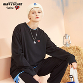 宽松纯棉爱心纯色上衣服内搭打底衫 t恤男春秋季 长袖 查尔斯桃心