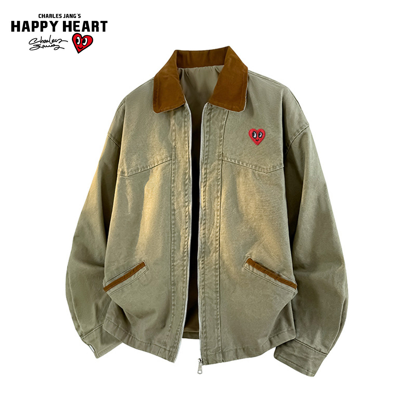 查尔斯桃心复古翻领工装夹克男春秋季拼色百搭纯棉休闲情侣外套,男装,夹克,淘宝优惠券,粉丝福利购,淘宝优惠卷