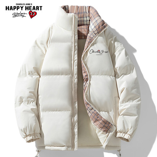 查尔斯桃心手写字母保暖格子棉衣