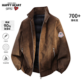 查尔斯桃心90鸭绒立领PU皮羽绒服男冬季 加厚保暖休闲拼接防寒外套