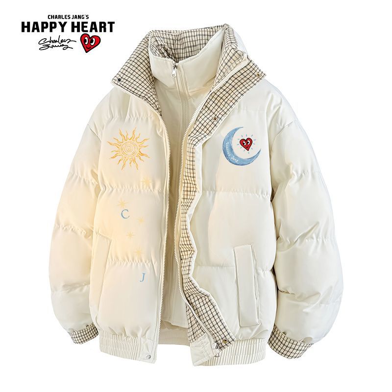 查尔斯桃心假两件拼接面包棉服男