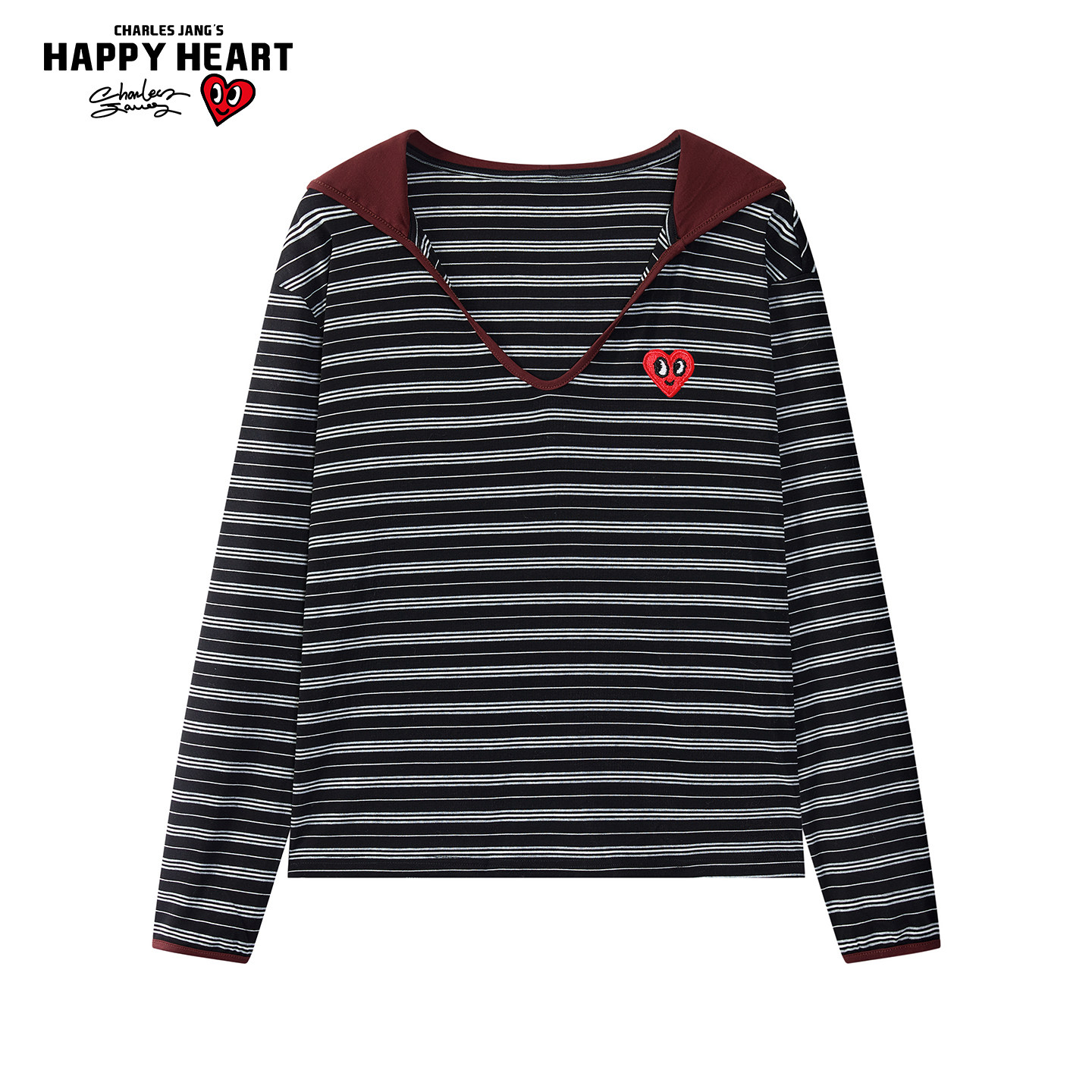 查尔斯桃心撞色条纹长袖连帽T恤V领春秋休闲显瘦慵懒潮牌情侣罩衫,男装,T恤,淘宝优惠券,粉丝福利购,淘宝优惠卷