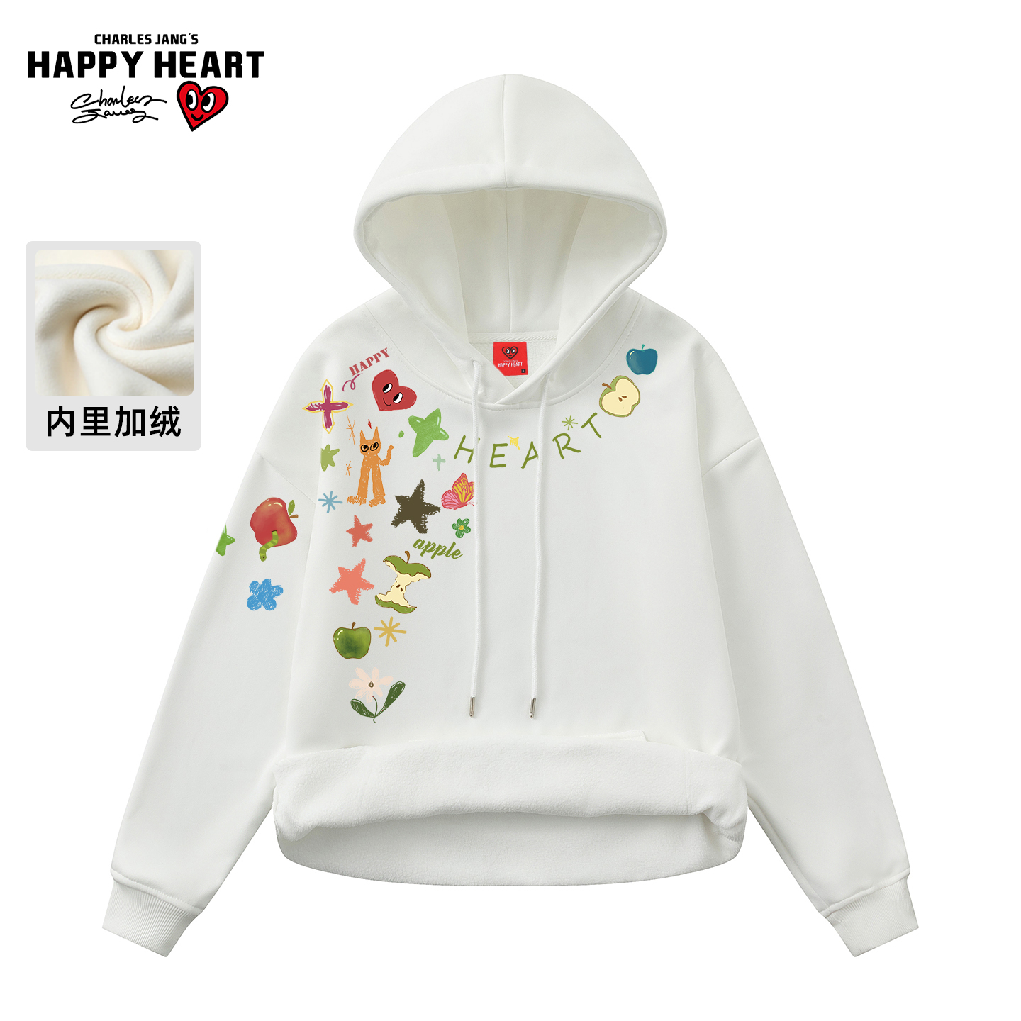 查尔斯桃心项链印花加绒连帽卫衣