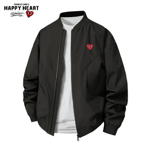 查尔斯桃心美式复古廓形飞行员夹克男女春上新百搭经典立领外套