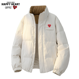 外套 保暖面包服短款 查尔斯桃心美式 肌理感立领90绒羽绒服男女冬季