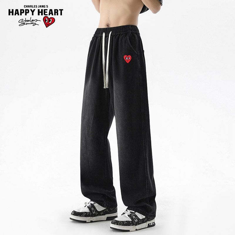 查尔斯桃心 美式水洗磨白牛仔裤男2025春秋新款复古宽松直筒阔腿,男装,牛仔裤,淘宝优惠券,粉丝福利购,淘宝优惠卷