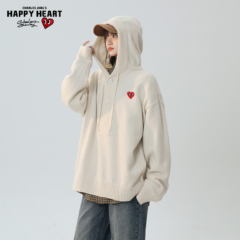 查尔斯桃心开衫毛衣男连帽外套