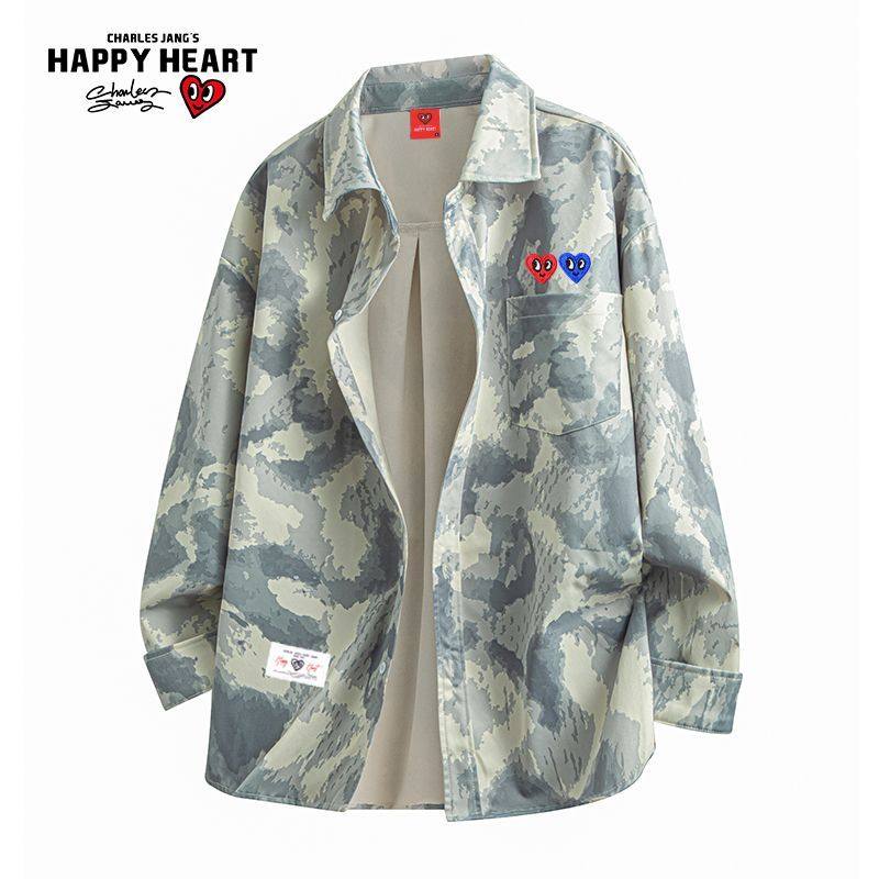 查尔斯桃心春季新款扎染迷彩双爱心刺绣徽章翻领口袋长袖衬衫情侣,男装,衬衫,淘宝优惠券,粉丝福利购,淘宝优惠卷