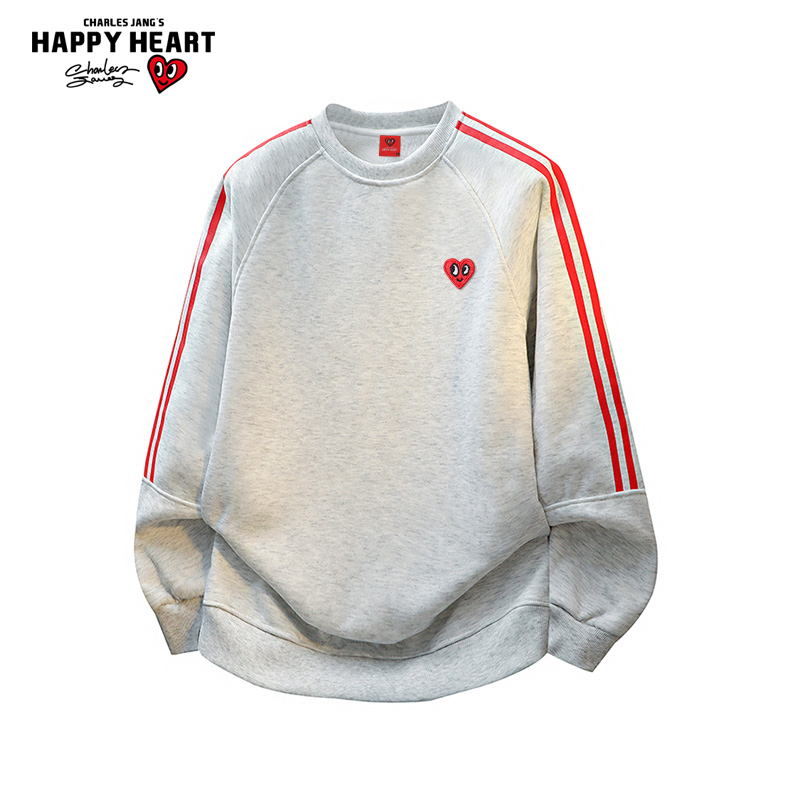 查尔斯桃心拼色条纹圆领卫衣男