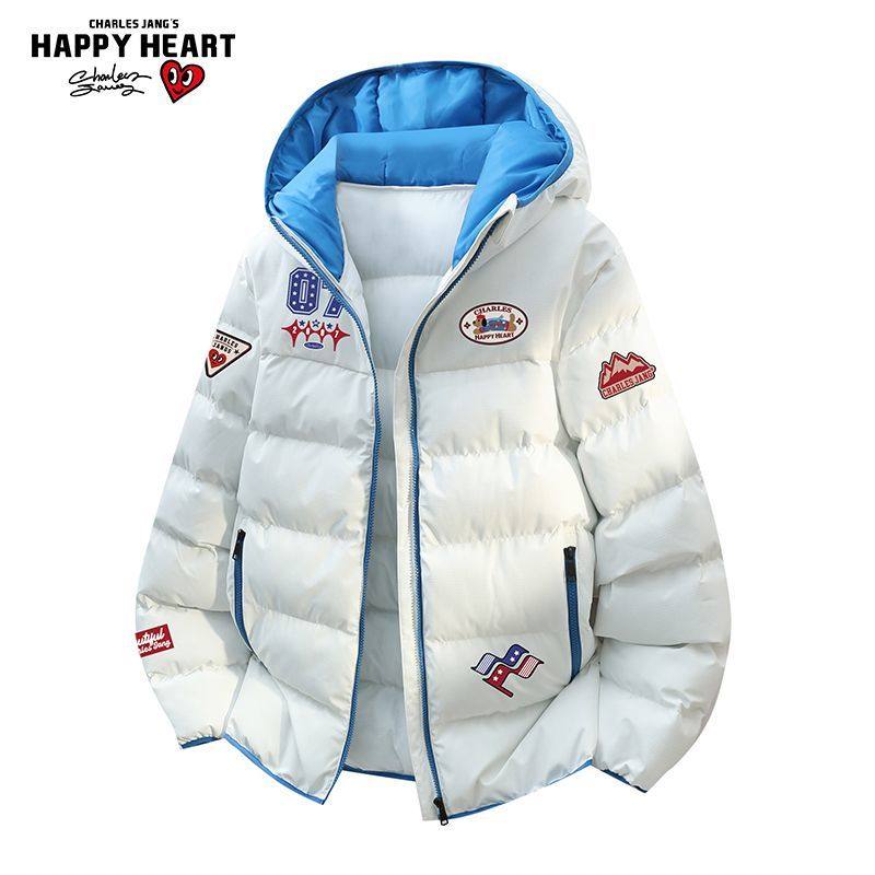 查尔斯桃心 美式赛车徽章撞色连帽棉服男女冬季保暖情侣棉衣外套