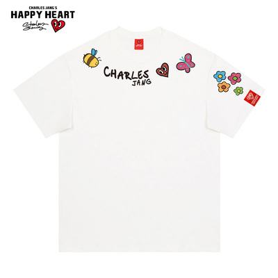 查尔斯桃心花卉涂鸦印花短袖t恤